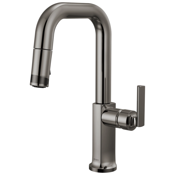 Brizo Kintsu Pull-Down Prep Faucet with Square Spout in Lumicoat® Black Onyx with Lever handle, 63907LF-BNXLHP-L--HLK006-BNX-L