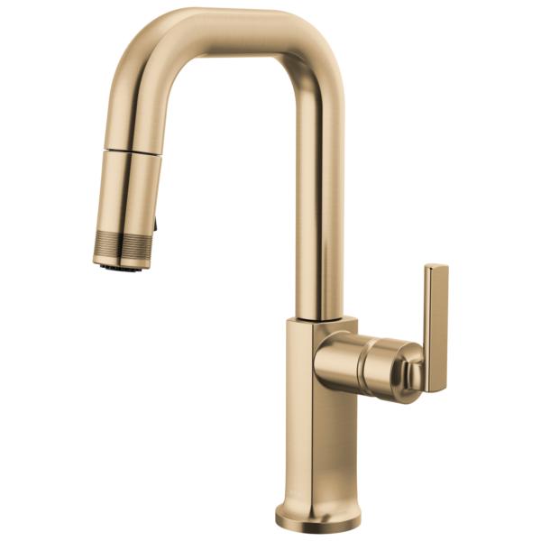 Brizo Kintsu Pull-Down Prep Faucet with Square Spout in Lumicoat® Luxe Gold® with Lever handle, 63907LF-GLLHP-L--HLK006-GL-L