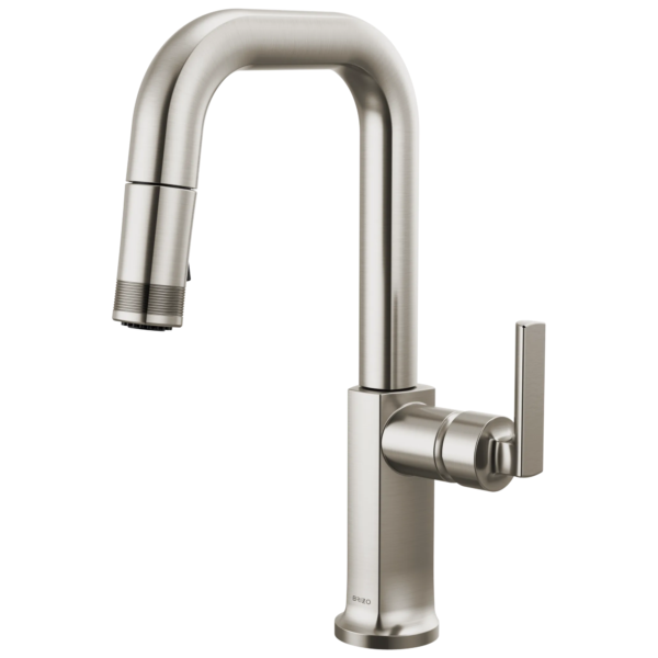 Brizo Kintsu Pull-Down Prep Faucet with Square Spout in Lumicoat® Stainless with Lever handle, 63907LF-SSLHP-L--HLK006-SS-L
