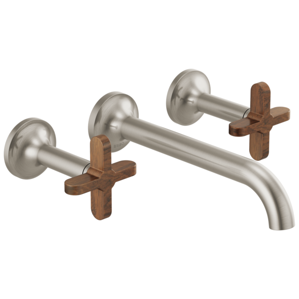Brizo Odin wall mount faucet in Brilliance® Brushed Nickel with Wood Cross handles