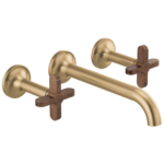 Brizo Odin wall mount faucet in Brilliance® Luxe Gold® with Wood Cross handles