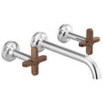 Brizo Odin wall mount faucet in Polished Chrome with Wood Cross handles