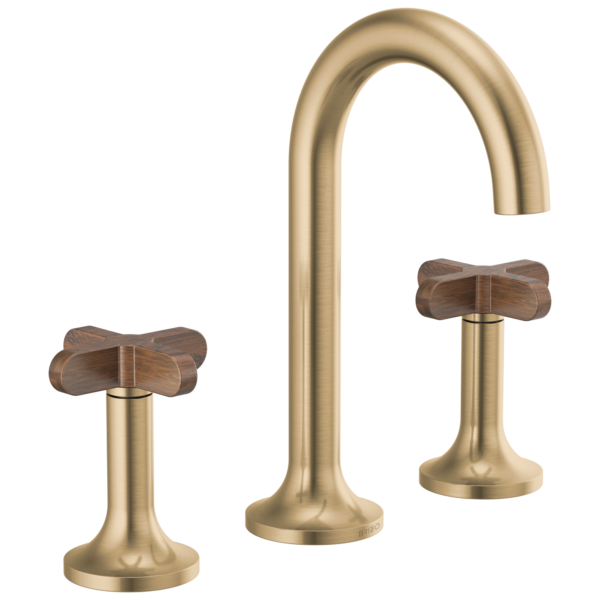 Brizo widespread faucet in Brilliance® Luxe Gold® with High Wood Cross handles