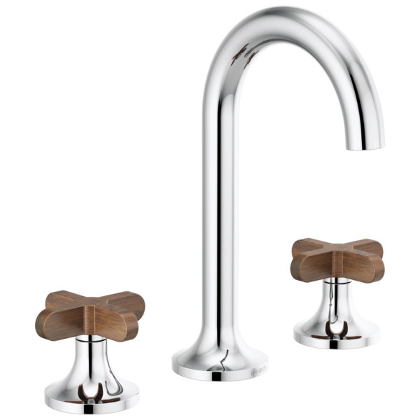 Brizo Odin widespread faucet in Polished Chrome with Low Wood Cross handles