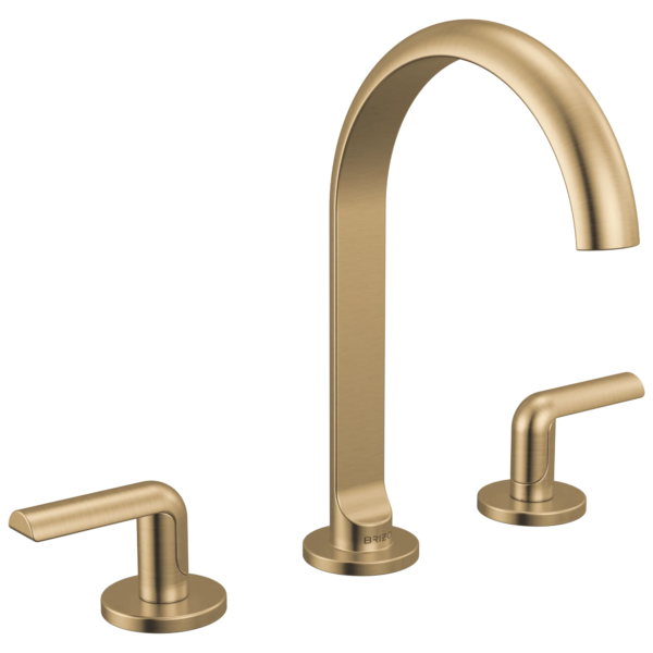 Brizo Roccesco Arc widespread faucet in Brilliance® Luxe Gold® with Bent Lever handles