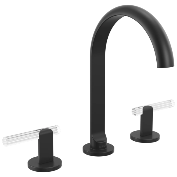 Brizo Roccesco Arc widespread faucet in Matte Black with Reeded Glass Lever handles