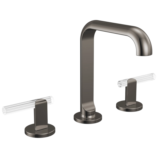 Brizo Roccesco Square widespread faucet in Brilliance® Black Onyx with Reeded Glass Lever handles