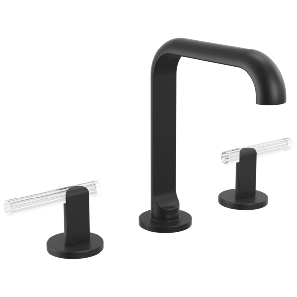 Brizo Roccesco Square widespread faucet in Matte Black with Reeded Glass Lever handles