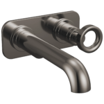 Brizo Roccesco wall mount faucet in Brilliance® Black Onyx with Knob handle; optional wall plate shown, sold separately