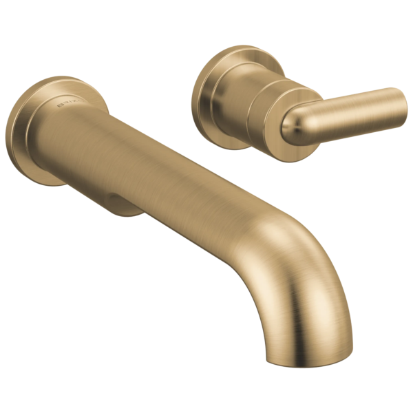 Brizo Roccesco wall mount faucet in Brilliance® Luxe Gold® with Bent Lever handle