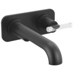 Brizo Roccesco wall mount faucet in Matte Black with Clear Lever handle; optional wall plate shown, sold separately