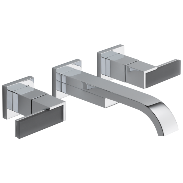 Brizo Siderna wall mount faucet in Polished Chrome with Solar Gray Glass Lever handles