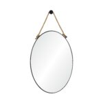 Renwil Parbuckle Black Oval Wall Mirror with Hemp Rope MT2365 - front view with decorative hemp rope and hook