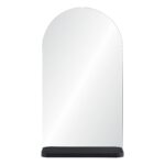 Renwil Lucila Arched Frameless Wall Mirror with Shelf MT2432 - front view of arched frameless mirror and black shelf