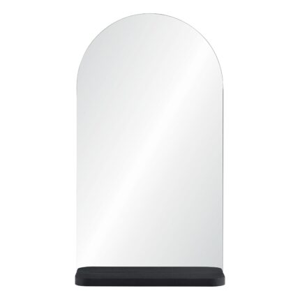 Renwil Lucila Arched Frameless Wall Mirror with Shelf MT2432 - front view of arched frameless mirror and black shelf