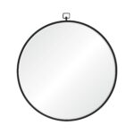 Renwil Rayden Matte Black Round Wall Mirror MT2463 - front view of round mirror with decorative top hook