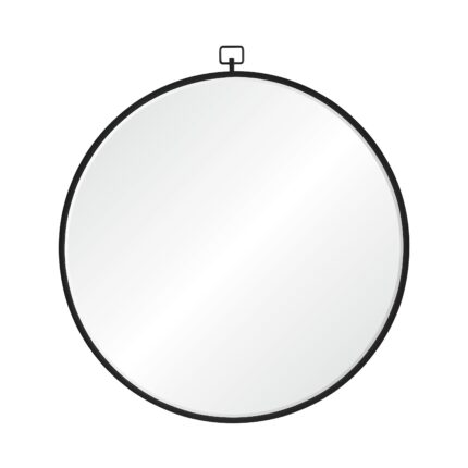 Renwil Rayden Matte Black Round Wall Mirror MT2463 - front view of round mirror with decorative top hook