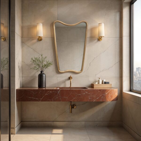 Renwil Echoa Gold-Bronze Curved Wall Mirror MT2762 - curved mirror styled above a vanity