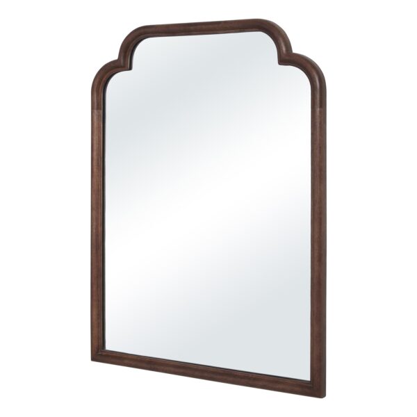 Renwil Octavian Walnut-Stained Mango Wood Wall Mirror MT2767 - angled view of shaped wood frame