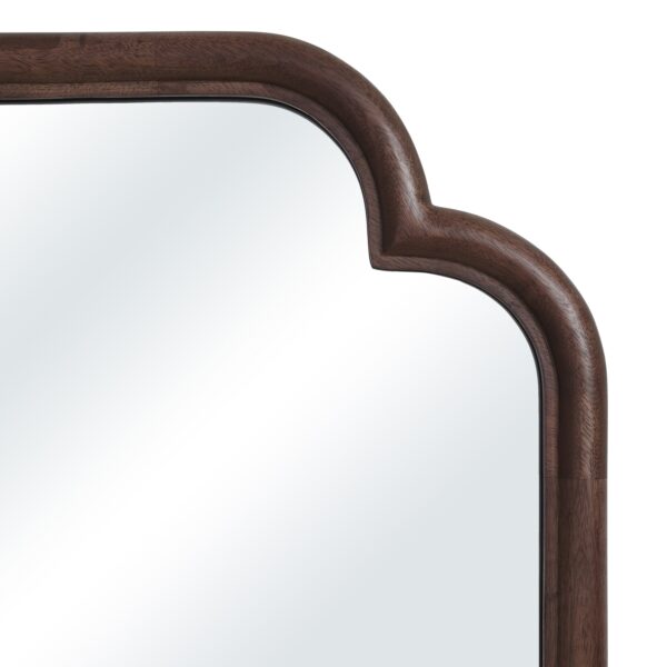 Renwil Octavian Walnut-Stained Mango Wood Wall Mirror MT2767 - close-up of rounded crown and wood grain