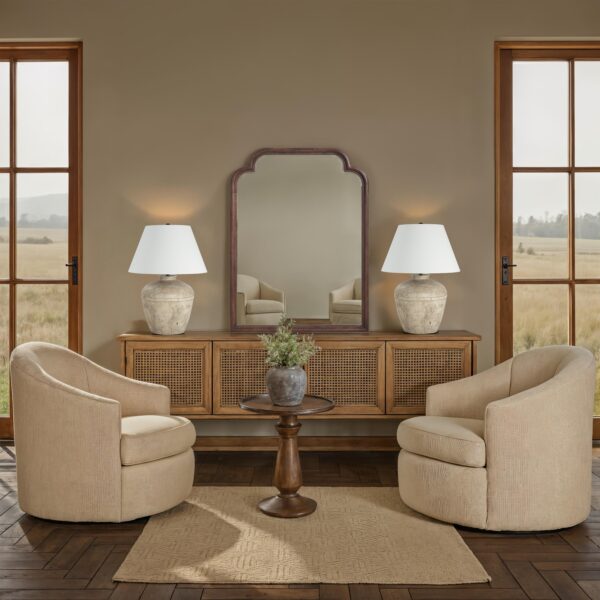 Renwil Octavian Walnut-Stained Mango Wood Wall Mirror MT2767 - mirror in a furnished living room