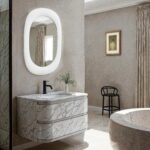 Renwil Galera Textured White Plaster Wall Mirror MT2768 - white framed mirror styled above a vanity