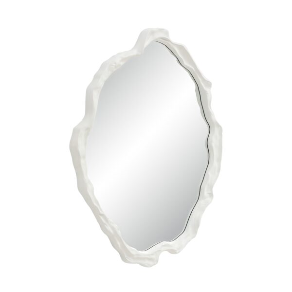 Renwil Tida Matte White Organic Wall Mirror MT2771 - angled view of sculpted white frame