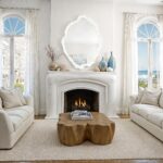 Renwil Tida Matte White Organic Wall Mirror MT2771 - styled wall display above a fireplace