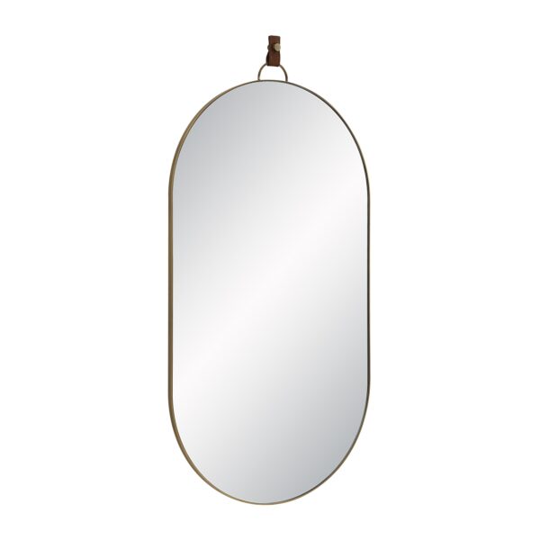 Renwil Hudson Antique Brushed Brass Oval Wall Mirror MT2774 - angled view of antique brushed brass iron frame