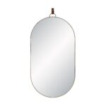 Renwil Hudson Antique Brushed Brass Oval Wall Mirror MT2774 - front view of oval brass mirror with decorative brown tab
