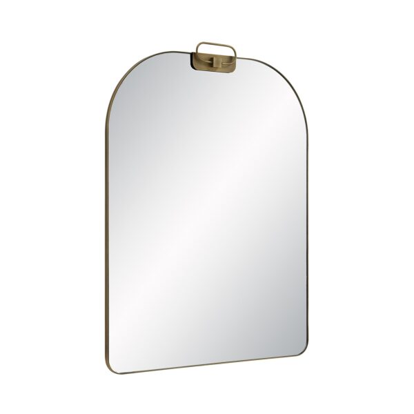 Renwil Oro Antique Brushed Brass Arch Wall Mirror MT2775 - angled view of antique brushed brass frame