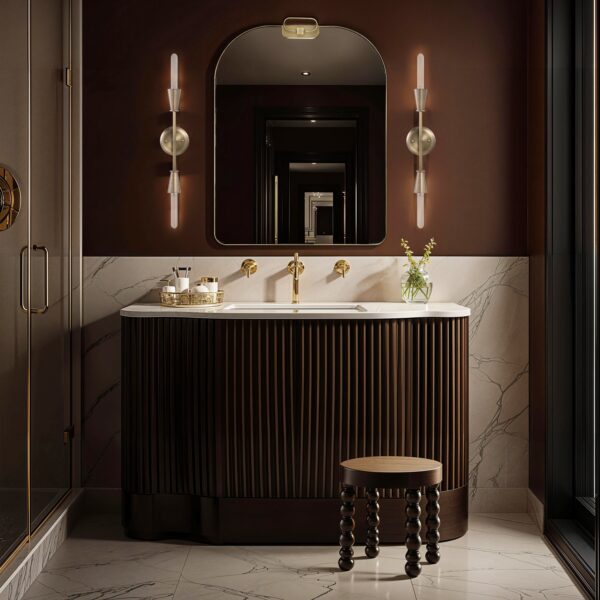Renwil Oro Antique Brushed Brass Arch Wall Mirror MT2775 - styled vertical mirror above a vanity