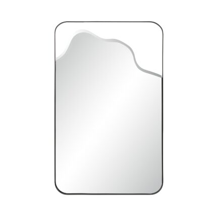 Renwil Heron Matte Black Decorative Wall Mirror MT2779 - front view of black mirror with wave-shaped upper glass edge