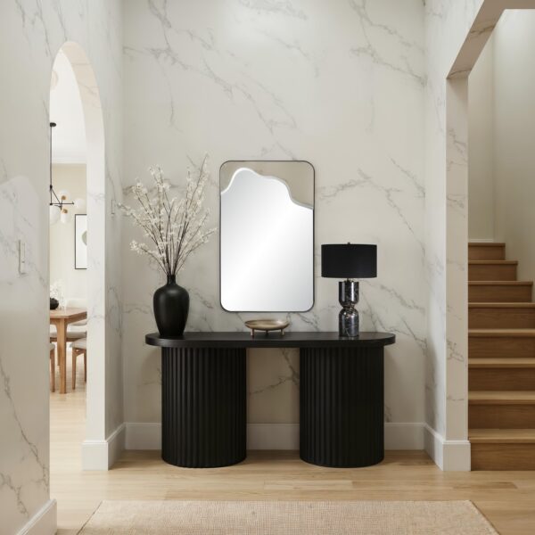Renwil Heron Matte Black Decorative Wall Mirror MT2779 - styled vertical mirror above a black console