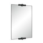 Renwil Cosmos Matte Black Mirror with Marble-Effect Accents MT2780 - angled view of black iron framed mirror