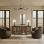 Renwil Cosmos Matte Black Mirror with Marble-Effect Accents MT2780 - styled vertical wall mirror in a living room