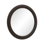 Renwil Porto Dark Brown Vegan Leather Round Mirror MT2781 - angled view of deep upholstered-look frame