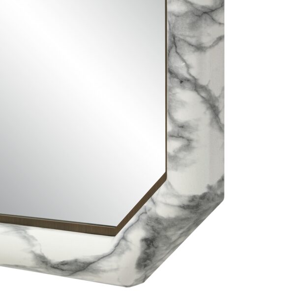 Renwil Venus Faux White Marble Wall Mirror MT2782 - close-up of marble-effect finish and brass-plated accent