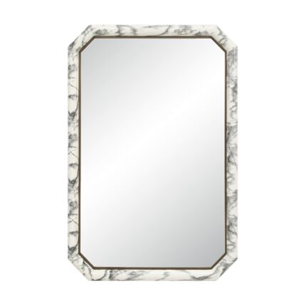 Renwil Venus Faux White Marble Wall Mirror MT2782 - front view of clipped-corner faux white marble mirror