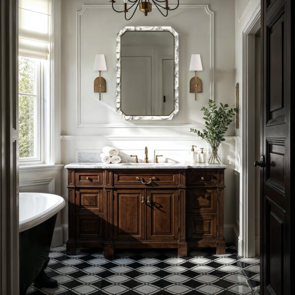 Renwil Venus Faux White Marble Wall Mirror MT2782 - styled wall mirror above a bathroom vanity
