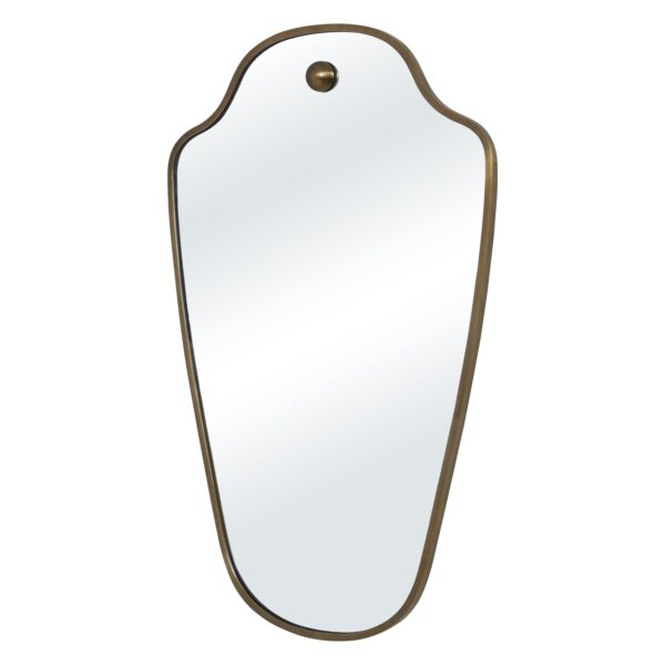 Renwil Elodie Antique Brushed Brass Shield Wall Mirror MT2783 - angled view of shaped iron frame