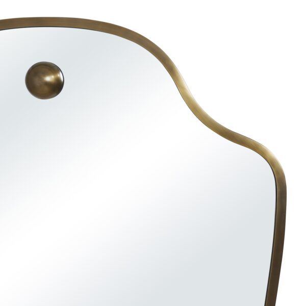 Renwil Elodie Antique Brushed Brass Shield Wall Mirror MT2783 - detail of upper brass-plated curve