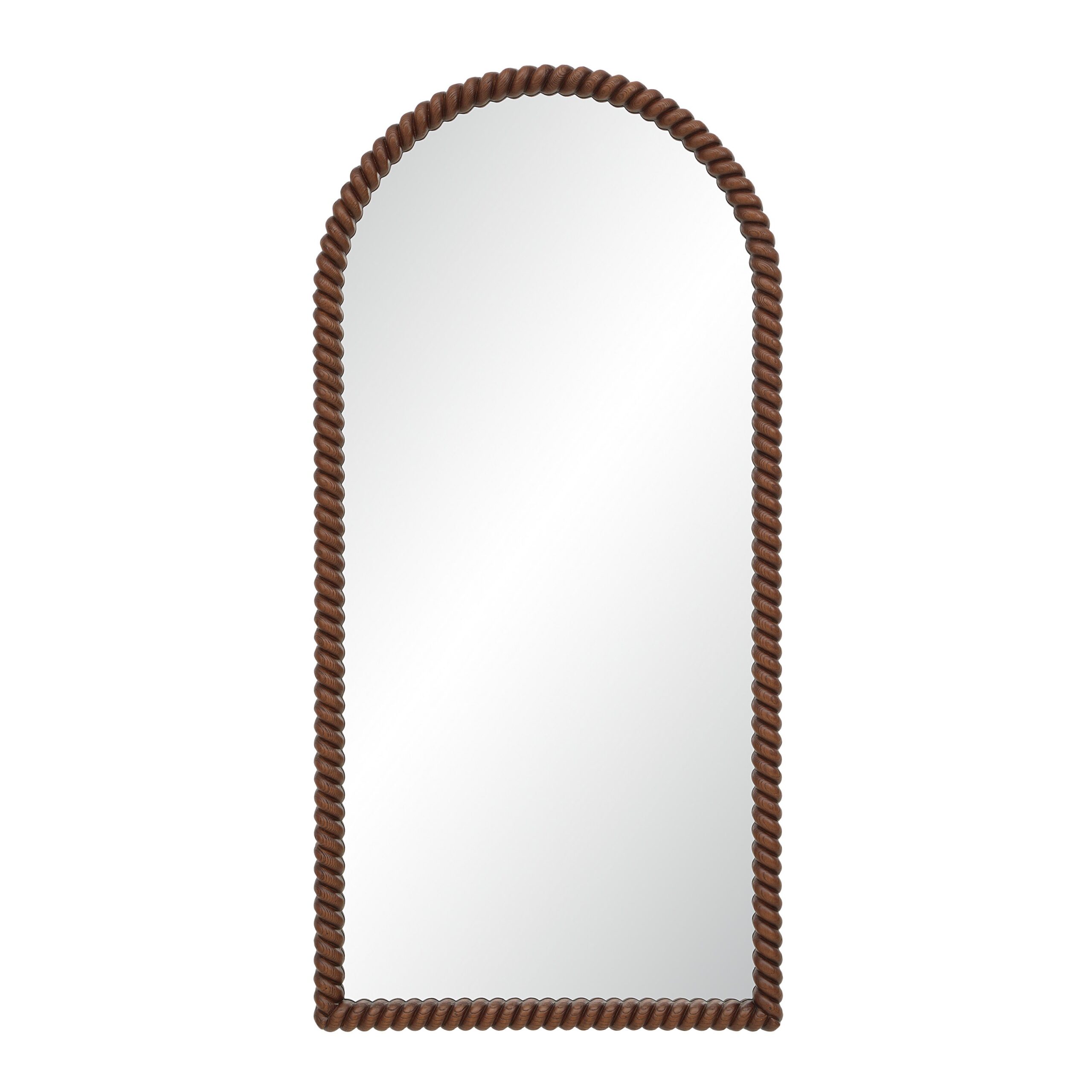 MT2786_2ae0142a-d85e-4e42-9cba-113936513b81.jpg Renwil Madiwell Walnut-Finish Rope-Detail Full-Length Mirror MT2786 - front view of rope-detail arch mirror