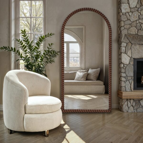 Renwil Madiwell Walnut-Finish Rope-Detail Full-Length Mirror MT2786 - mirror styled in a living room