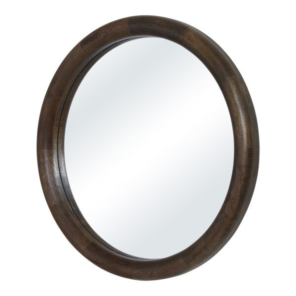 Renwil Floresta Dark Walnut-Stained Mango Wood Round Mirror MT2796 - angled view of deep stained wood frame