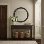 Renwil Floresta Dark Walnut-Stained Mango Wood Round Mirror MT2796 - mirror styled above an entry console
