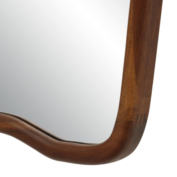 Renwil Reverie Walnut-Stained Shaped Wood Wall Mirror MT2797 - close-up of curved Mimosaceae wood border