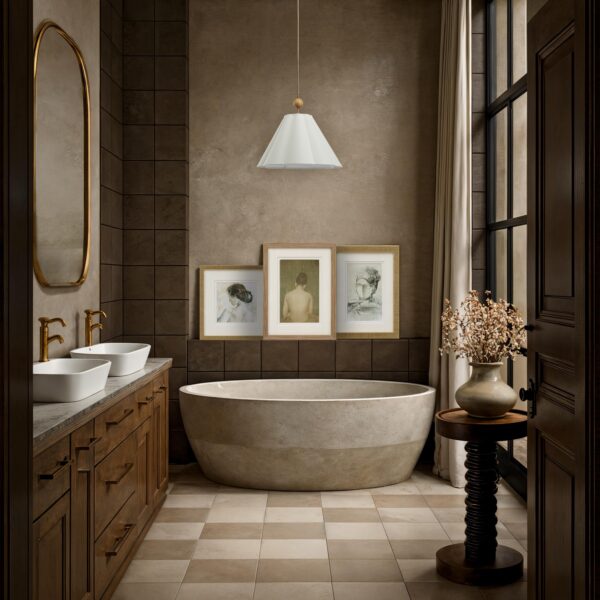 Renwil Bellie PA0057 framed print at the right of a styled bathroom art grouping