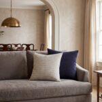 Renwil Lauren Beige and Grey Striped Pillow 20 x 20 PWFL1477 - Lauren pillow styled on a sofa