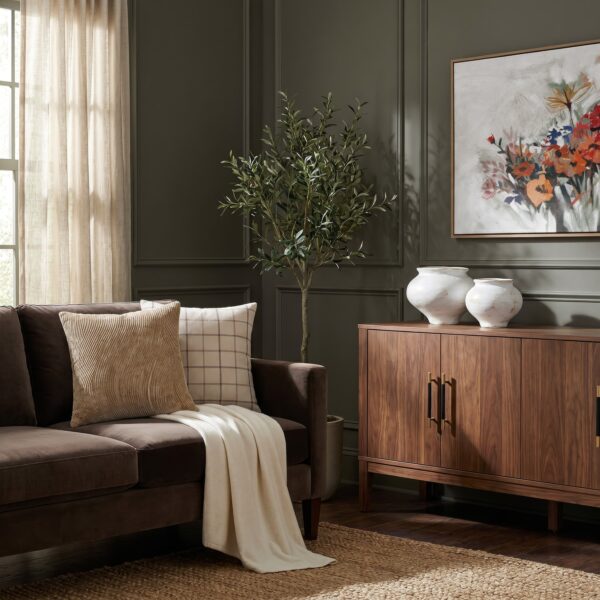 Renwil Thornhill Beige and Brown Plaid Pillow 20 x 20 PWFL1480 - Thornhill plaid pillow in a styled living room